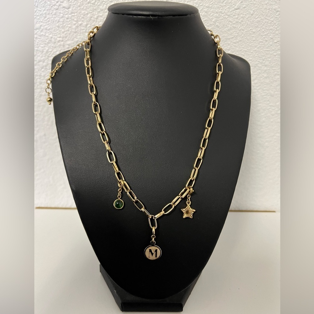 Paper Clip 18K Gold Plated Necklace with Charms